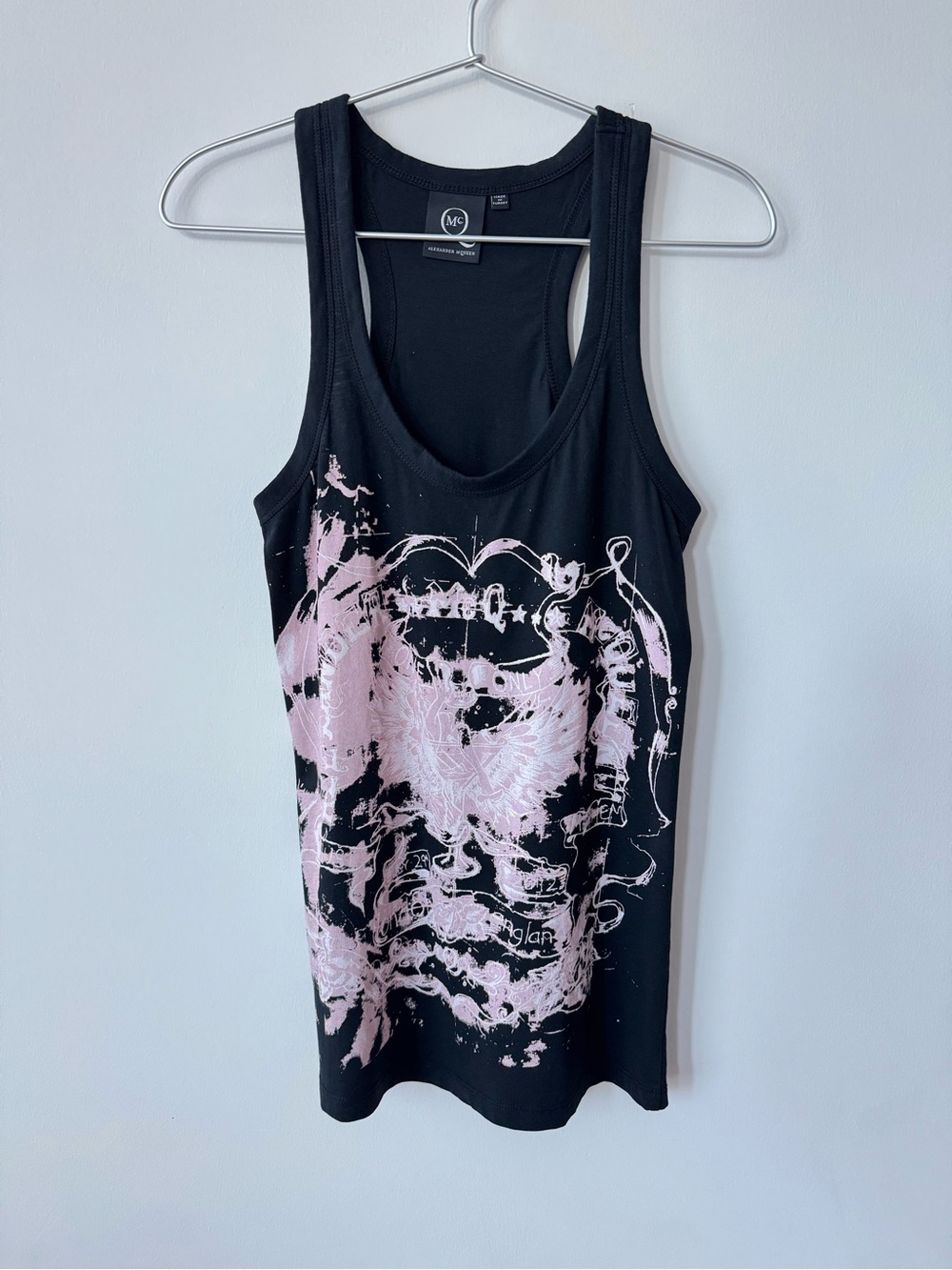 McQ by Alexander McQueen Black 100% Cotton Tank Top with Pink Graphic - Sz 40IT - Picture 1 of 7